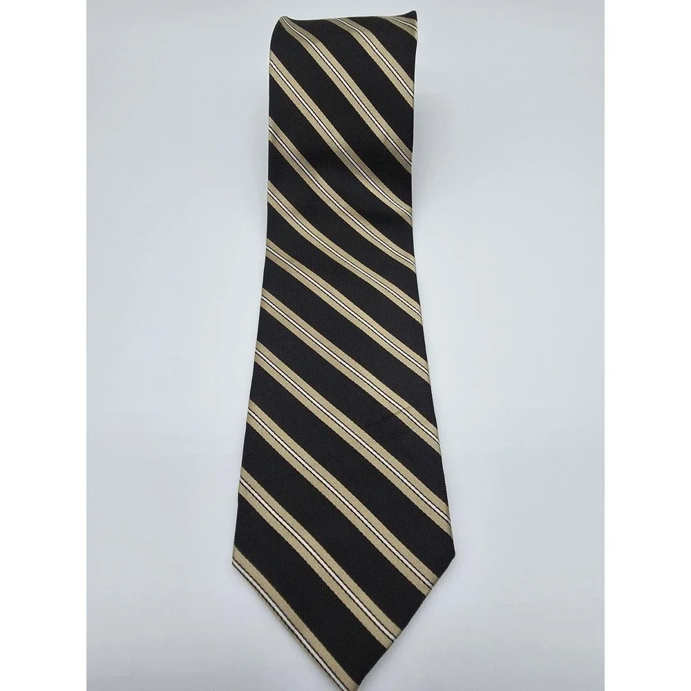 Vintage Nautica Tie Mens Gold Black Silk Striped Necktie 58